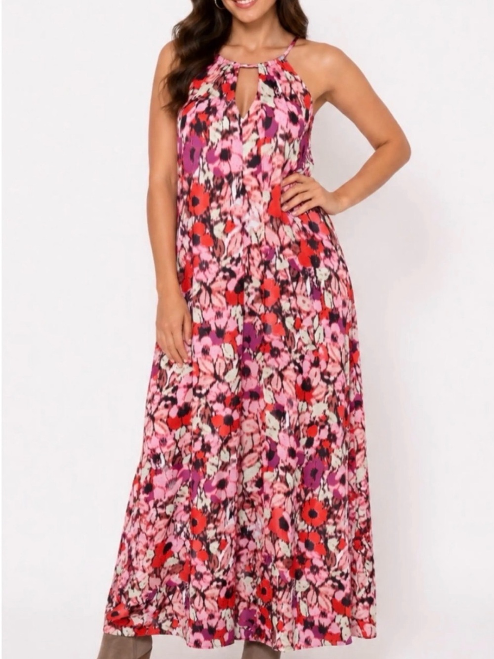 Maggy London Halter Maxi Abstract Floral Maxi Dress Womens Size 6